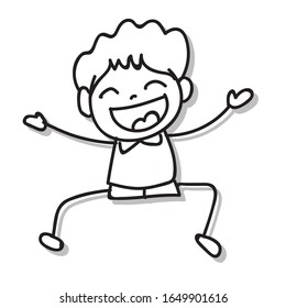 Hand drawing doodle cartoon character happy boy happiness abstract people vector illustration for kid and pre school paint and practice and art decoration