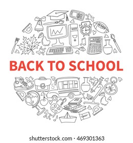 Hand drawing doodle concept back to school on isolated background