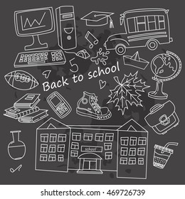 Hand drawing doodle concept back to school on black background