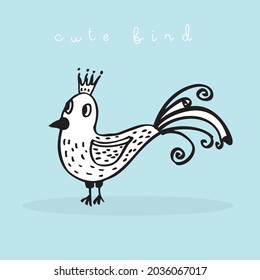 Hand drawing doodle cute bird vector illustration for t-shirt ,card, poster design for kids. Vector illustration design for fashion fabrics, textile graphics, prints, Cute bird cartoon,cute animal
