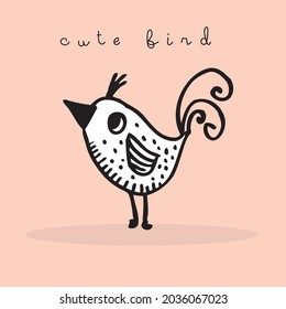 Dibujo manual de la linda ilustración de un vector de pájaro para camiseta, tarjeta, diseño de afiches para niños. Diseño de ilustraciones vectoriales para telas de moda, gráficos textiles, impresiones, dibujos animados Cute bird, animal lindo
