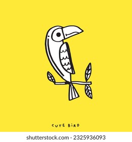 Dibujo manual de la linda ilustración de un vector de pájaro para camiseta, tarjeta, diseño de afiches para niños. Diseño de ilustraciones vectoriales para telas de moda, gráficos textiles, impresiones, dibujos animados Cute bird, animal lindo