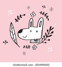 Hand drawing doodle cute Bunny, rabbit vector illustration for t-shirt ,card, poster design for kids. Vector illustration design for fashion fabrics, textile graphics, prints, rabbit cartoon 