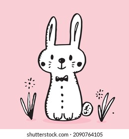 Hand drawing doodle cute Bunny, rabbit vector illustration for t-shirt ,card, poster design for kids. Vector illustration design for fashion fabrics, textile graphics, prints, rabbit cartoon,Hand draw