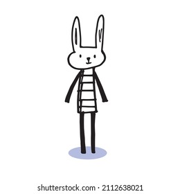Hand drawing doodle cute Bunny, rabbit vector illustration for t-shirt ,card, poster design for kids. Vector illustration design for fashion fabrics, textile graphics, prints, rabbit cartoon,Hand draw