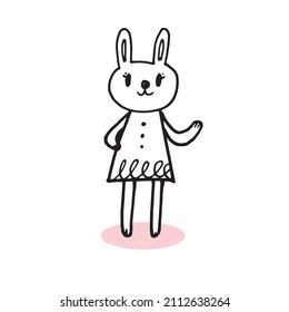 Hand drawing doodle cute Bunny, rabbit vector illustration for t-shirt ,card, poster design for kids. Vector illustration design for fashion fabrics, textile graphics, prints, rabbit cartoon,Hand draw