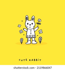 Hand drawing doodle cute Bunny, rabbit vector illustration for t-shirt ,card, poster design for kids. Vector illustration design for fashion fabrics, textile graphics, prints, rabbit cartoon 