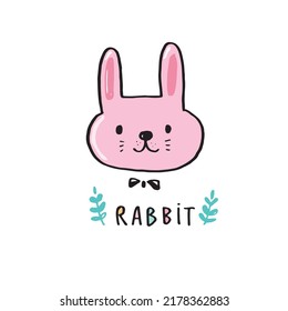 Hand drawing doodle cute Bunny, rabbit vector illustration for t-shirt ,card, poster design for kids. Vector illustration design for fashion fabrics, textile graphics, prints, rabbit cartoon,Hand draw