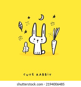 Hand drawing doodle cute Bunny, rabbit vector illustration for t-shirt ,card, poster design for kids. Vector illustration design for fashion fabrics, textile graphics, prints, rabbit cartoon,Hand draw