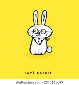 Hand drawing doodle cute Bunny, rabbit vector illustration for t-shirt ,card, poster design for kids. Vector illustration design for fashion fabrics, textile graphics, prints, rabbit cartoon,Hand draw