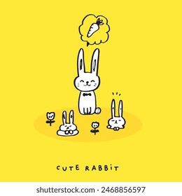 Hand drawing doodle cute Bunny, rabbit vector illustration for t-shirt ,card, poster design for kids. Vector illustration design for fashion fabrics, textile graphics, prints, rabbit cartoon,Hand draw