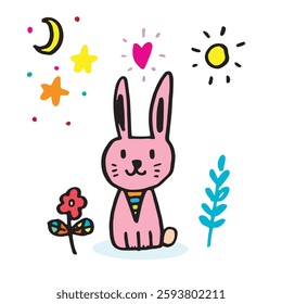 Hand drawing doodle cute Bunny, rabbit vector illustration, rabbit cartoon,Hand drawing doodle cute rabbit