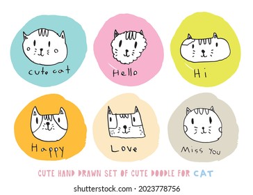 Handzeichnung doodle süße Katze Vektorgrafik für T-Shirt ,Karte, Plakatdesign für Kinder. Vektorgrafik-Design für Modestoffe, Stoffgrafiken, Drucke, Cute-Katzenkartoon