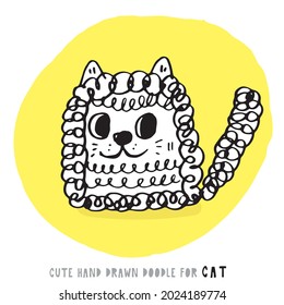 Dibujo manual doodle lindo gatito ilustración vectorial para camiseta, tarjeta, diseño de afiches para niños. Diseño de ilustraciones vectoriales para telas de moda, gráficos textiles, impresiones, dibujos animados de felinos Cute, animal lindo