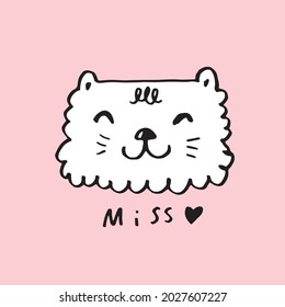 Hand drawing doodle cute cat vector illustration for t-shirt ,card, poster design for kids. Vector illustration design for fashion fabrics, textile graphics, prints, Cute cat cartoon