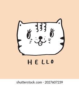 Hand drawing doodle cute cat vector illustration for t-shirt ,card, poster design for kids. Vector illustration design for fashion fabrics, textile graphics, prints, Cute cat cartoon