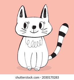 Hand drawing doodle cute cat vector illustration for t-shirt ,card, poster design for kids. Vector illustration design for fashion fabrics, textile graphics, prints, Cute cat cartoon