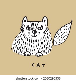 Hand drawing doodle cute cat vector illustration for t-shirt ,card, poster design for kids. Vector illustration design for fashion fabrics, textile graphics, prints, Cute cat cartoon