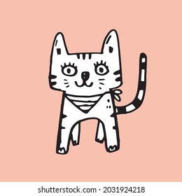 Hand drawing doodle cute cat vector illustration for t-shirt ,card, poster design for kids. Vector illustration design for fashion fabrics, textile graphics, prints, Cute cat cartoon