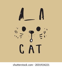Handzeichnung doodle süße Katze Vektorgrafik für T-Shirt ,Karte, Plakatdesign für Kinder. Vektorgrafik-Design für Modestoffe, Stoffgrafiken, Drucke, Cute-Katzenkartoon