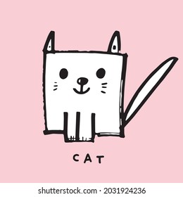 Hand drawing doodle cute cat vector illustration for t-shirt ,card, poster design for kids. Vector illustration design for fashion fabrics, textile graphics, prints, Cute cat cartoon