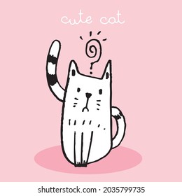 Handzeichnung doodle süße Katze Vektorgrafik für T-Shirt ,Karte, Plakatdesign für Kinder. Vektorgrafik-Design für Modestoffe, Stoffgrafiken, Drucke, Cute-Katzenkartoon