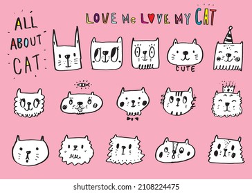 Hand drawing doodle cute cat vector illustration for t-shirt ,card, poster design for kids. Vector illustration design for fashion fabrics, textile graphics, prints, Cute cat cartoon