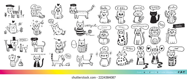 Hand drawing doodle cute cat vector illustration for t-shirt ,card, poster design for kids. Vector illustration design for fashion fabrics, textile graphics, prints, Cute cat cartoon