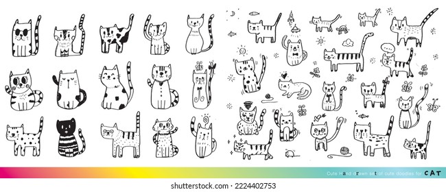 Hand drawing doodle cute cat vector illustration for t-shirt ,card, poster design for kids. Vector illustration design for fashion fabrics, textile graphics, prints, Cute cat cartoon