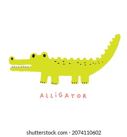 Hand drawing doodle cute crocodile vector illustration for t-shirt design for kids. Vector illustration design for fashion fabrics, textile graphics, prints, Cute alligator
