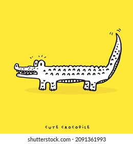 Hand drawing doodle cute crocodile vector illustration for t-shirt design for kids. Vector illustration design for fashion fabrics, textile graphics, prints, Cute alligator