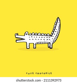 Hand drawing doodle cute crocodile vector illustration for t-shirt design for kids. Vector illustration design for fashion fabrics, textile graphics, prints, Cute alligator