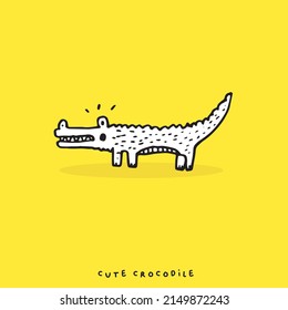 Hand drawing doodle cute crocodile vector illustration for t-shirt design for kids. Vector illustration design for fashion fabrics, textile graphics, prints, Cute alligator
