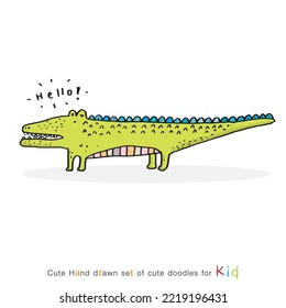 Hand drawing doodle cute crocodile vector illustration for t-shirt design for kids. Vector illustration design for fashion fabrics, textile graphics, prints, Cute alligator