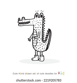 Hand drawing doodle cute crocodile vector illustration for t-shirt design for kids. Vector illustration design for fashion fabrics, textile graphics, prints, Cute alligator