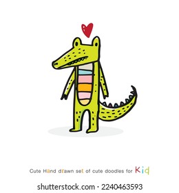 Hand drawing doodle cute crocodile vector illustration for t-shirt design for kids. Vector illustration design for fashion fabrics, textile graphics, prints, Cute alligator