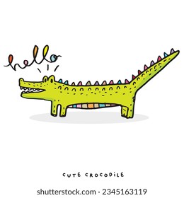 Hand drawing doodle cute crocodile vector illustration for t-shirt design for kids. Vector illustration design for fashion fabrics, textile graphics, prints, Cute alligator