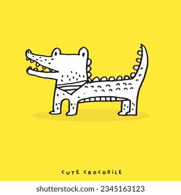 Hand drawing doodle cute crocodile vector illustration for t-shirt design for kids. Vector illustration design for fashion fabrics, textile graphics, prints, Cute alligator