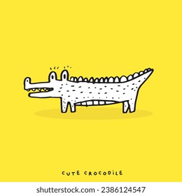 Hand drawing doodle cute crocodile vector illustration for t-shirt design for kids. Vector illustration design for fashion fabrics, textile graphics, prints, Cute alligator
