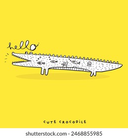 Hand drawing doodle cute crocodile vector illustration for t-shirt design for kids. Vector illustration design for fashion fabrics, textile graphics, prints, Cute alligator