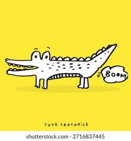 Hand drawing doodle cute crocodile vector illustration for t-shirt design for kids. Vector illustration design for fashion fabrics, textile graphics, prints, Cute alligator