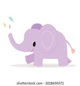 Dibujo manual doodle tierno elefante ilustración vectorial para camiseta, tarjeta, diseño de afiches para niños. Diseño de ilustraciones vectoriales para telas de moda, gráficos textiles, impresiones, dibujos animados de elefantes Cute