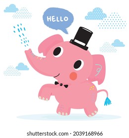 Hand drawing doodle cute elephant vector illustration for t-shirt ,card, poster design for kids. Vector illustration design for fashion fabrics, textile graphics, prints, Cute elephant cartoon