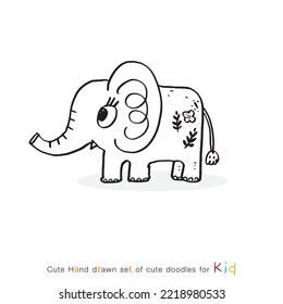 Dibujo manual doodle tierno elefante ilustración vectorial para camiseta, tarjeta, diseño de afiches para niños. Diseño de ilustraciones vectoriales para telas de moda, gráficos textiles, impresiones, dibujos animados de elefantes Cute