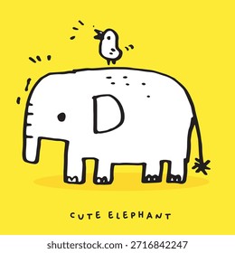Dibujo a mano doodle linda Ilustración vectorial de elefante para camiseta, tarjeta, diseño de póster para niños. Diseño de la Ilustración vectorial para las telas de la moda, gráficos de la materia textil, impresiones, dibujos animados lindos del elefante