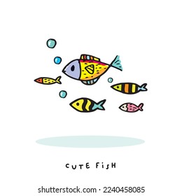 Hand drawing doodle cute fish vector illustration for t-shirt ,card, poster design for kids. Vector illustration design for fashion fabrics, textile graphics, prints, Cute fish cartoon