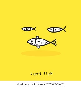 Hand drawing doodle cute fish vector illustration for t-shirt ,card, poster design for kids. Vector illustration design for fashion fabrics, textile graphics, prints, Cute fish cartoon