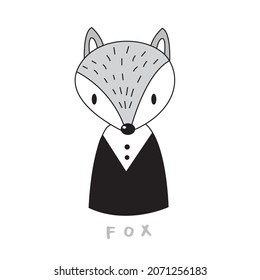 Hand drawing doodle cute fox vector illustration for t-shirt ,card, poster design for kids. Vector illustration design for fashion fabrics, textile graphics, prints, Cute fox cartoon

