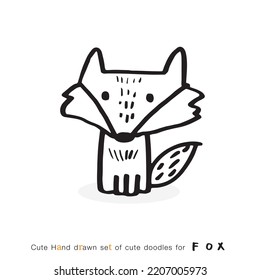 Hand drawing doodle cute fox vector illustration for t-shirt ,card, poster design for kids. Vector illustration design for fashion fabrics, textile graphics, prints, Cute fox cartoon