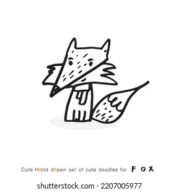 Hand drawing doodle cute fox vector illustration for t-shirt ,card, poster design for kids. Vector illustration design for fashion fabrics, textile graphics, prints, Cute fox cartoon